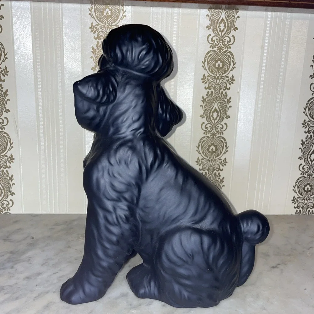 Vintage Matte Black‎ Poodle Dog Statue 10.5 in Japan, High Gloss Eyes